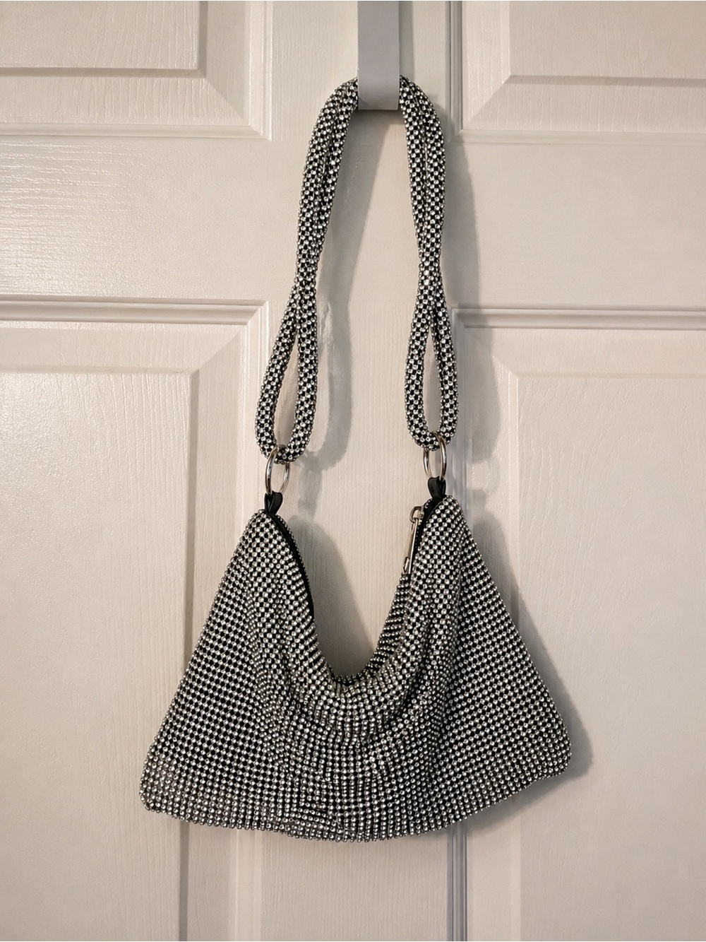 Sparkle Mesh Shoulder Bag in Black & Silver